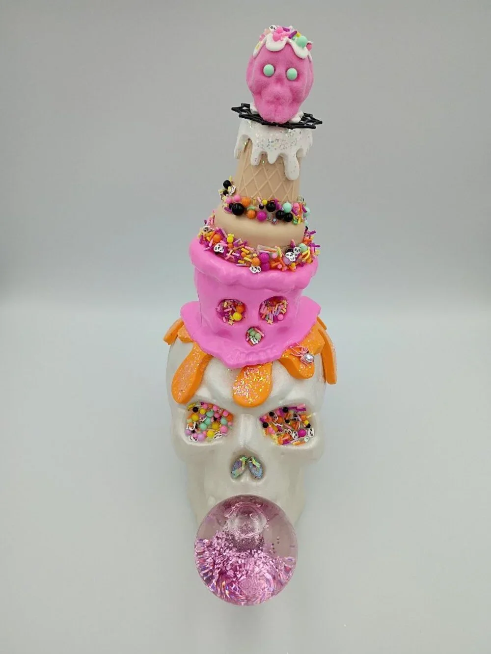 Pink Halloween Skull Centerpiece, Whimsical Skull Decor, Candy Halloween Decor